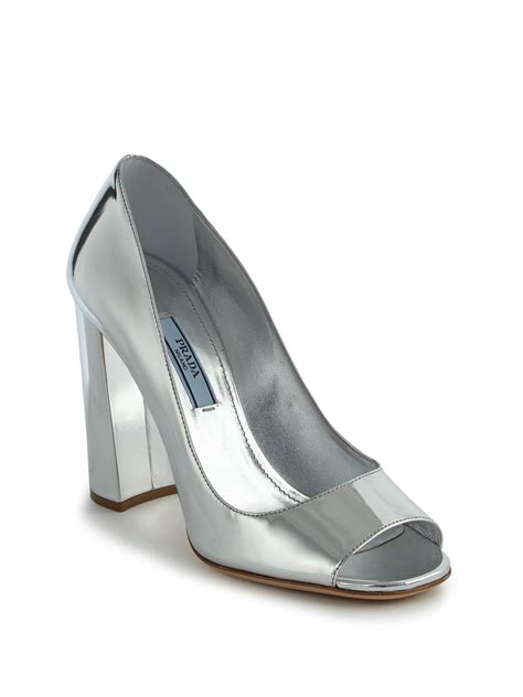 prada metallic leather peep toe pumps|Prada Metallic Leather Dorsay Peeptoe Pumps Sz85.